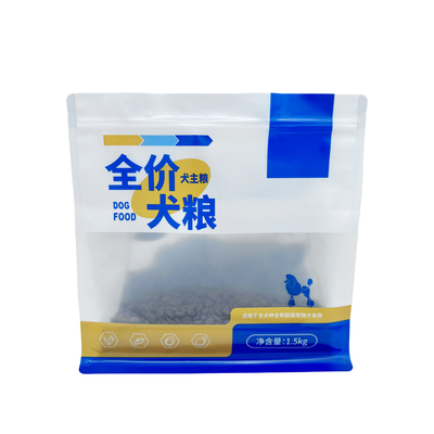 خرید 1.5kg سفارشی یک طرفه مات شفاف یک طرفه ورق آلومینیوم پوشش داده شده کیسه های آزمایشی غذای سگ حیوانات خانگی با کف مسطح با زیپ باز online manufacture