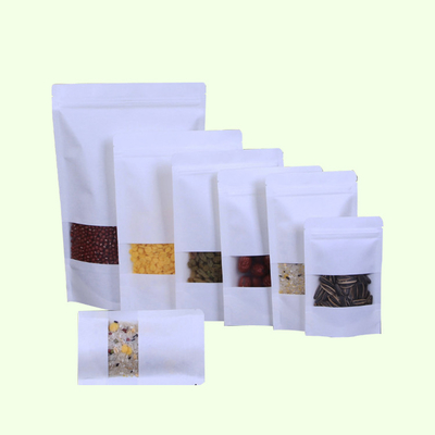 خرید کوله های کاغذی سفید با سیپلاک پنجره مستطیل برای غذاهای اسنک بسته بندی شیرینی online manufacture