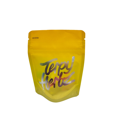 رنگ زرد متلاشی یک طرف فولیک یک طرف شفاف کیسه های بلند 3.5G Weedwith Childproof Zipper