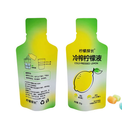 بطری ضد بوی چاپ شده سفارشی شکل کیف بلند با فولیک پوشش داده شده شکاف اشک برای آبمیوه لیمو نوشیدنی بسته بندی