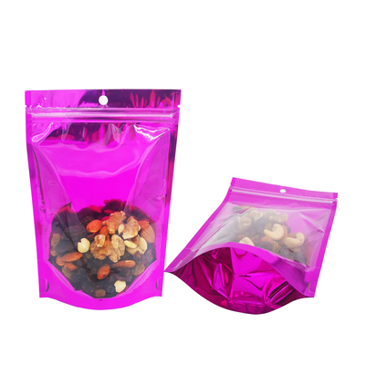 4X6 اینچ جلو طرف شفاف پنجره عقب ورق رنگ بنفش ایستاده کیسه های مایلار با زیپ لاک برای بسته بندی مواد غذایی