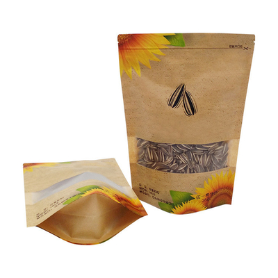 آب ضد آب Ziplock Kraft بسته بندی مجدد با پنجره برای دانه های آفتابگردان