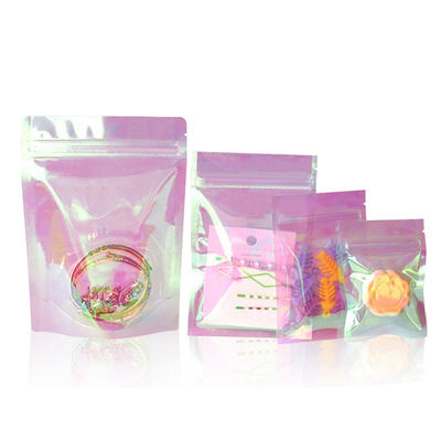 13x18x3 سانتی متر ليزر هولوگرام رنگین کمان صورتی بسته بلند با زیپ برای آب نبات، جواهرات، بسته بندی لوازم جانبی